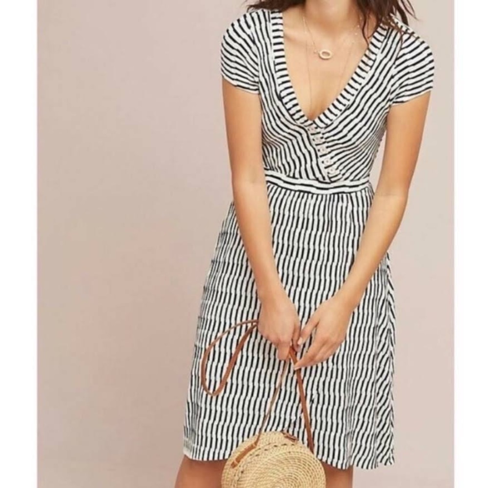 Maeve Anthropologie XS White Paladino Faux Wrap Dress Textured NAUTICAL